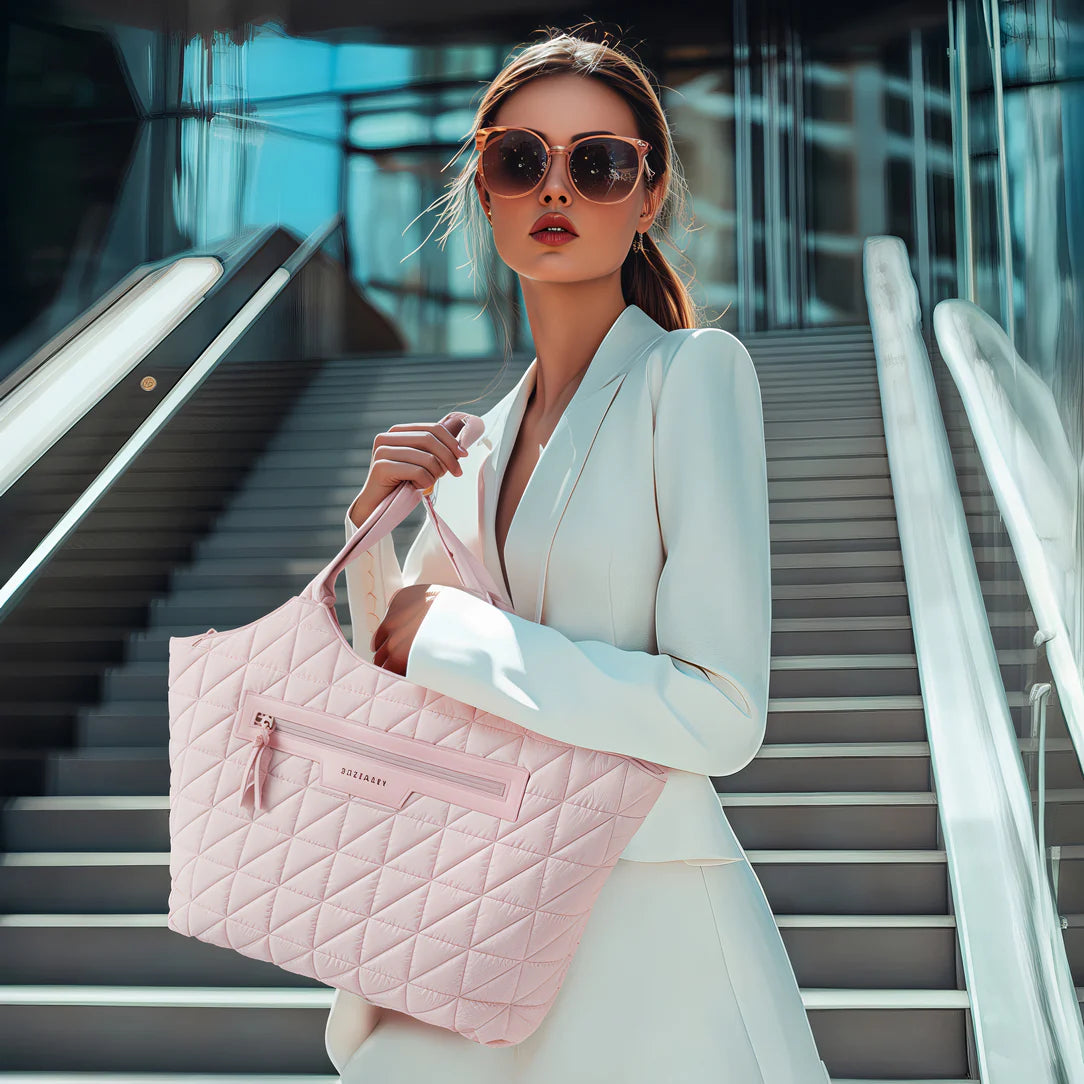 Sac cabas matelassée rose, tote bag en quilting pour femme élégante