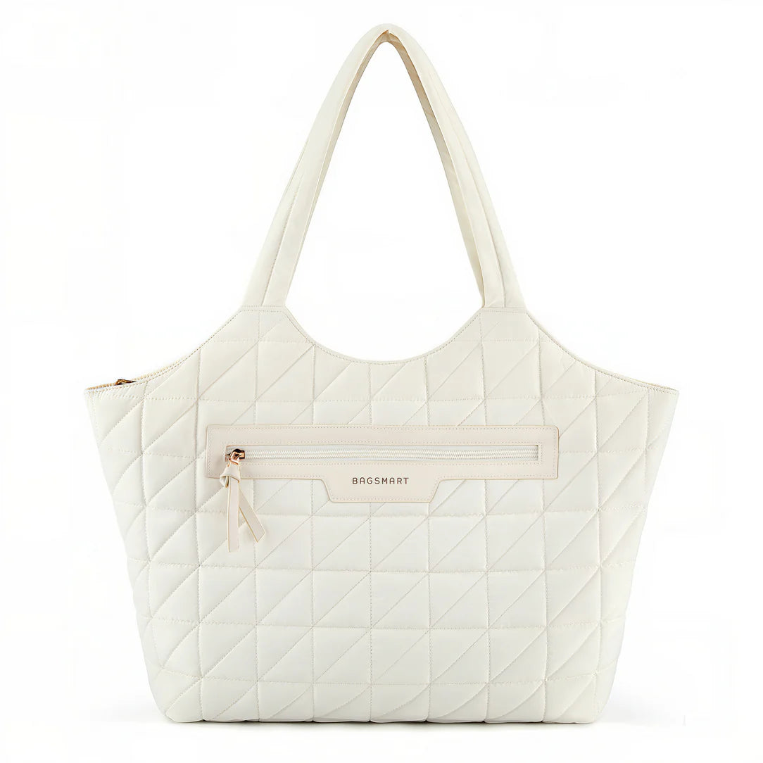 Sac cabas matelassé blanc quilté, élégant sac cabas en cuir pour femmes