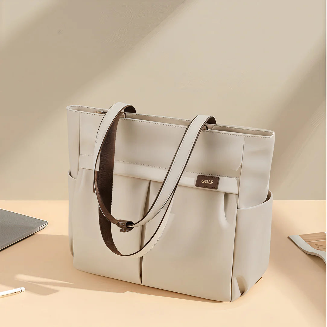 Sac cabas multipoches Beige avec straps marron Vélina pour un style pratique et élégant