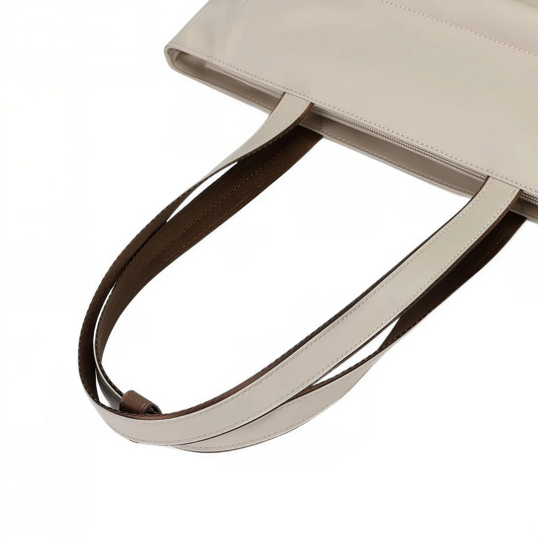 Sac cabas multipoches beige avec poignée intérieure marron Vélina