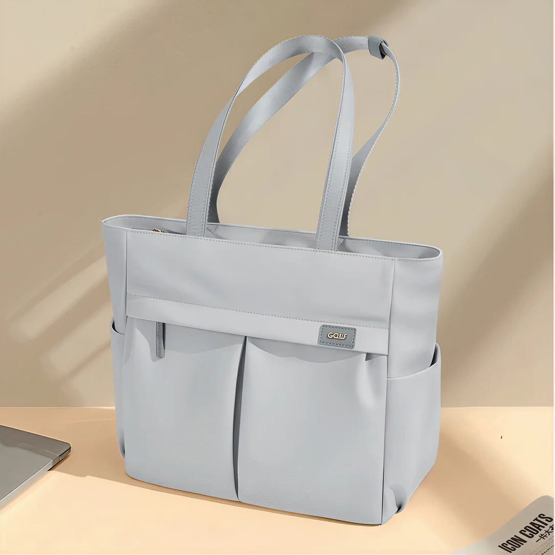 Sac cabas multipoches gris avec poches, style pratique et élégant pour tous les jours
