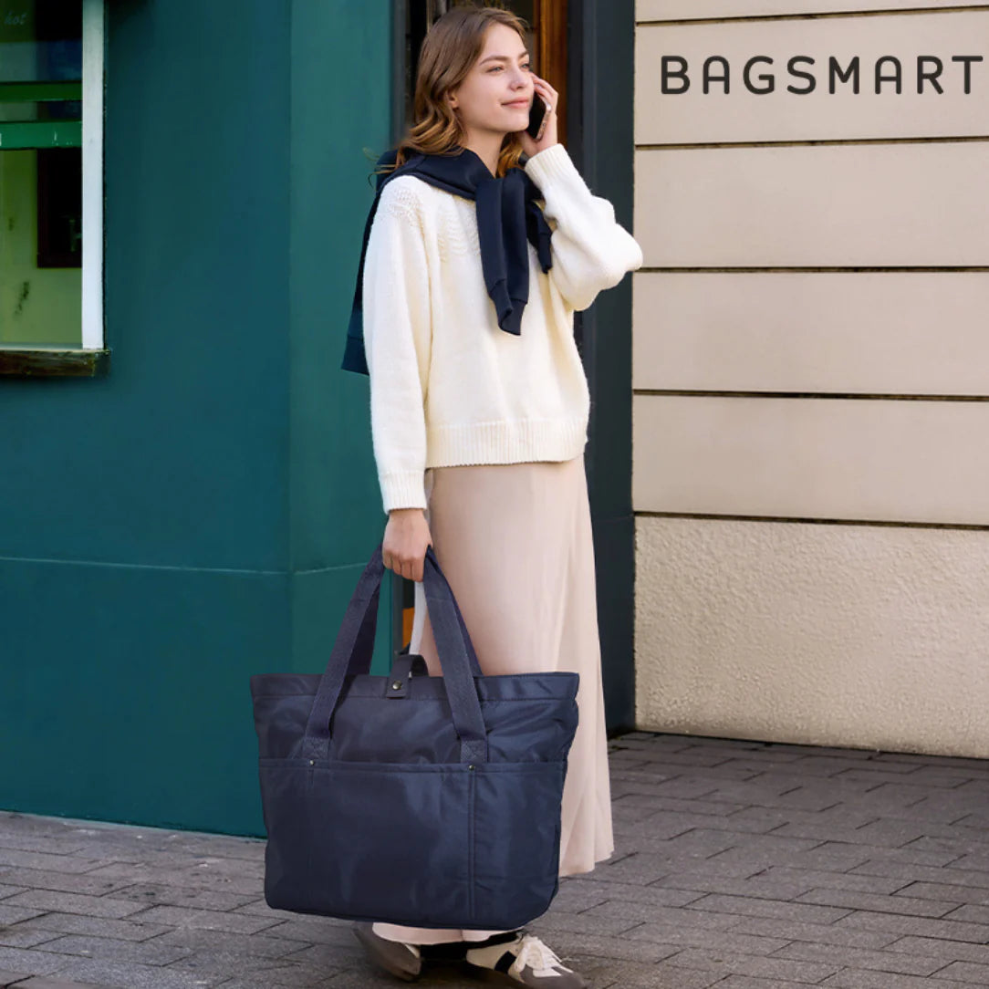 Sac cabas tissu navy blue grand format pliable pour femme élégant et pratique