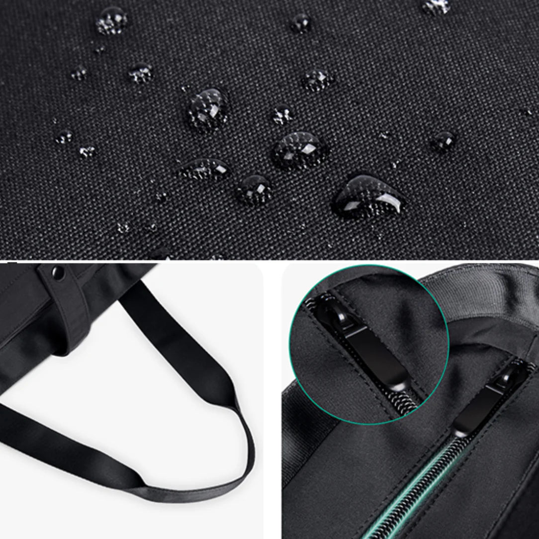 Détails du sac cabas tissu grand format pliable avec revêtement waterproof noir