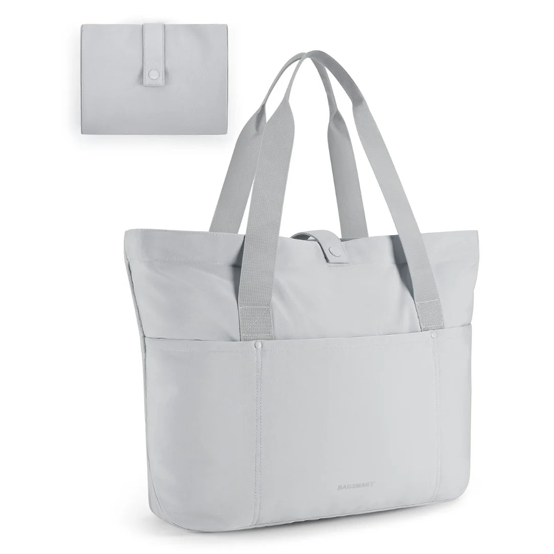 Sac cabas tissu pliable gris avec poignées, parfait pour un usage quotidien