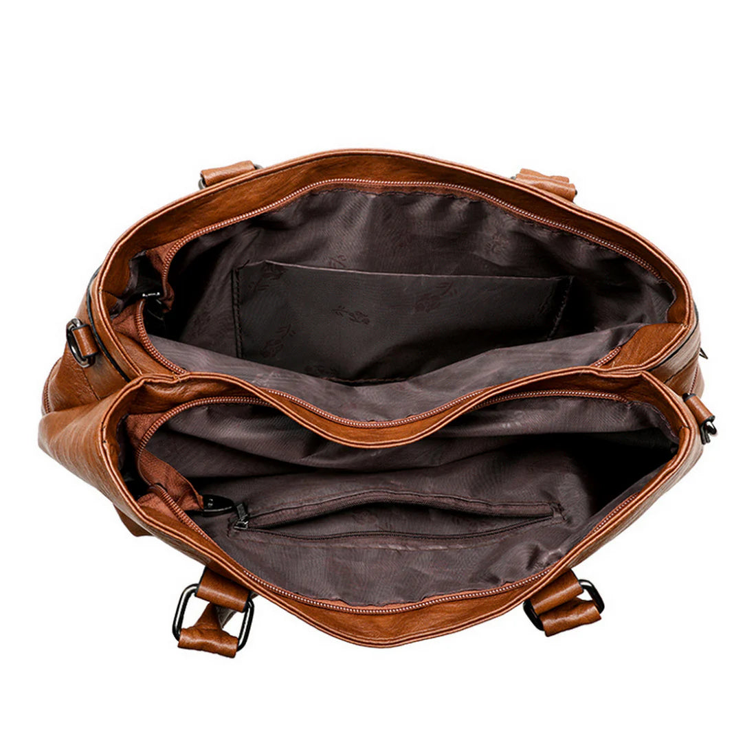 Sac de cour en cuir Vander avec open brown leather handbag en simili cuir