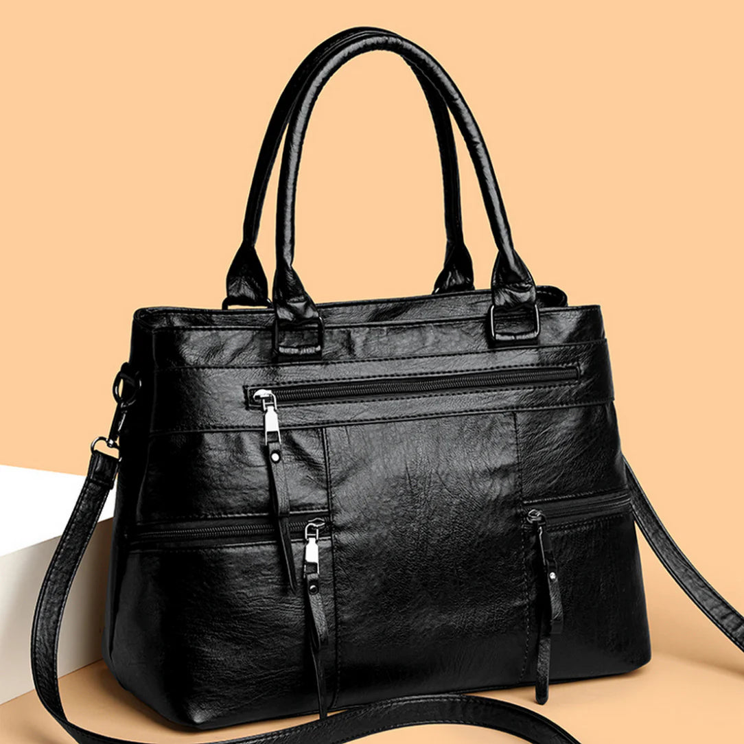 Sac de cour en cuir Vander avec plusieurs zippers, élégant sac en simili cuir