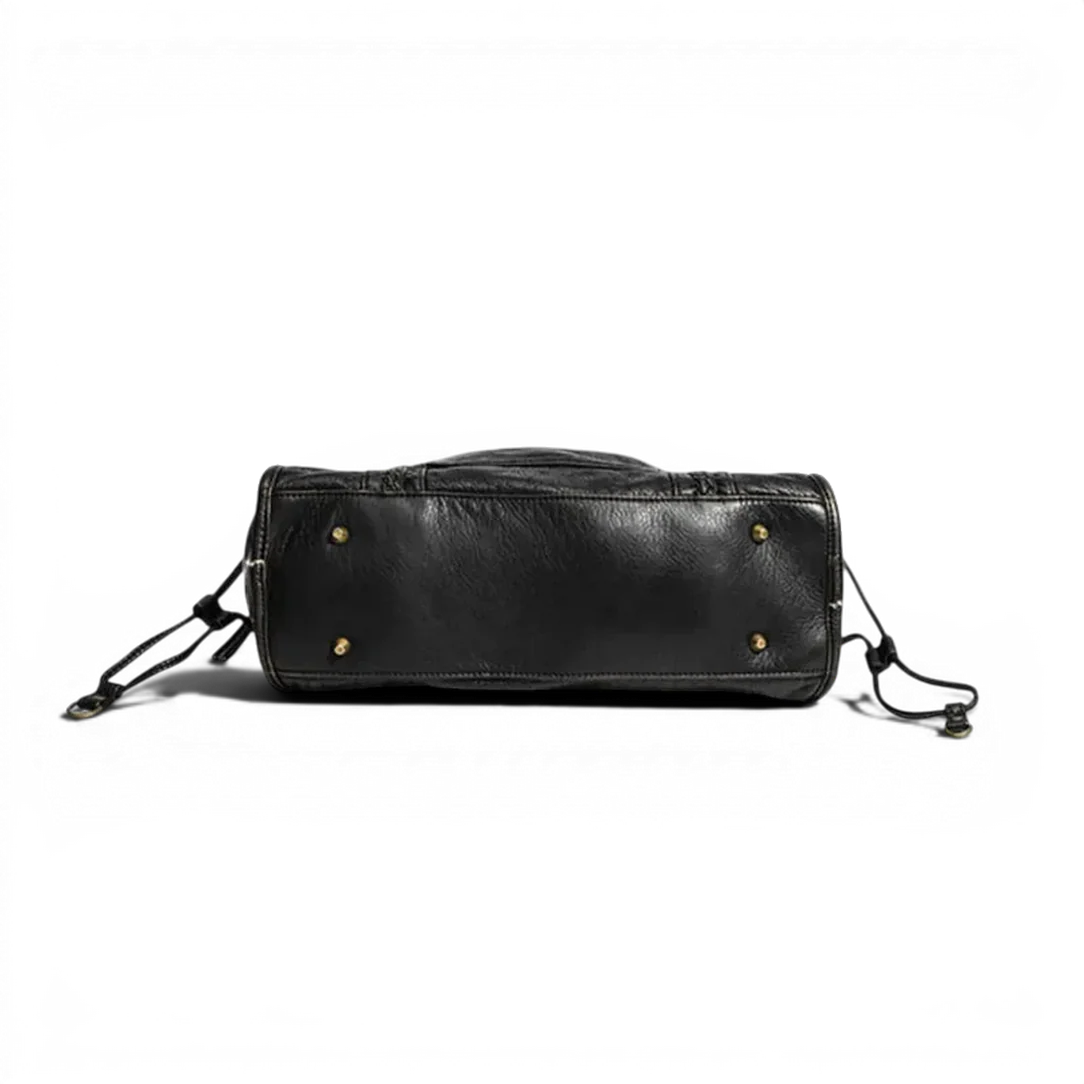 Sac de cours klassi sac bandoulière en cuir noir avec détails dorés et sangle réglable