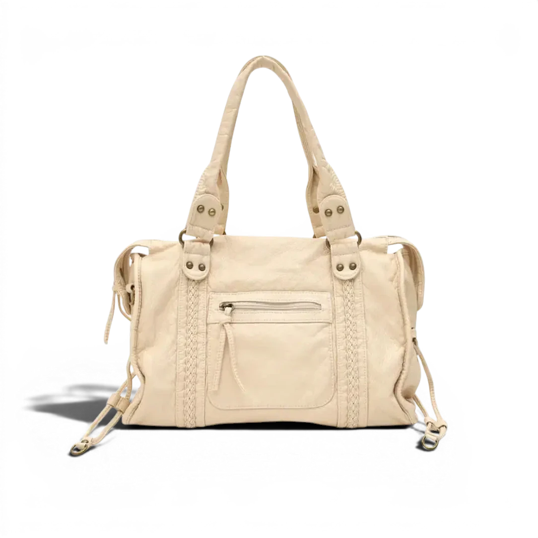 Beige sac de cours en cuir avec détails tressés sac à bandoulière klassi