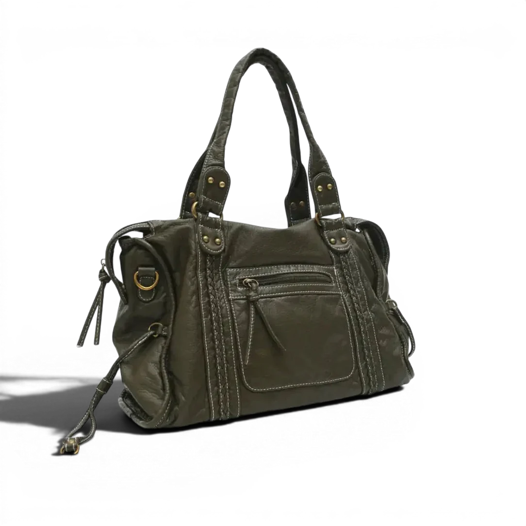 Sac de cours klassi en cuir olive vert conçu pour transporter affaires avec style et durabilité