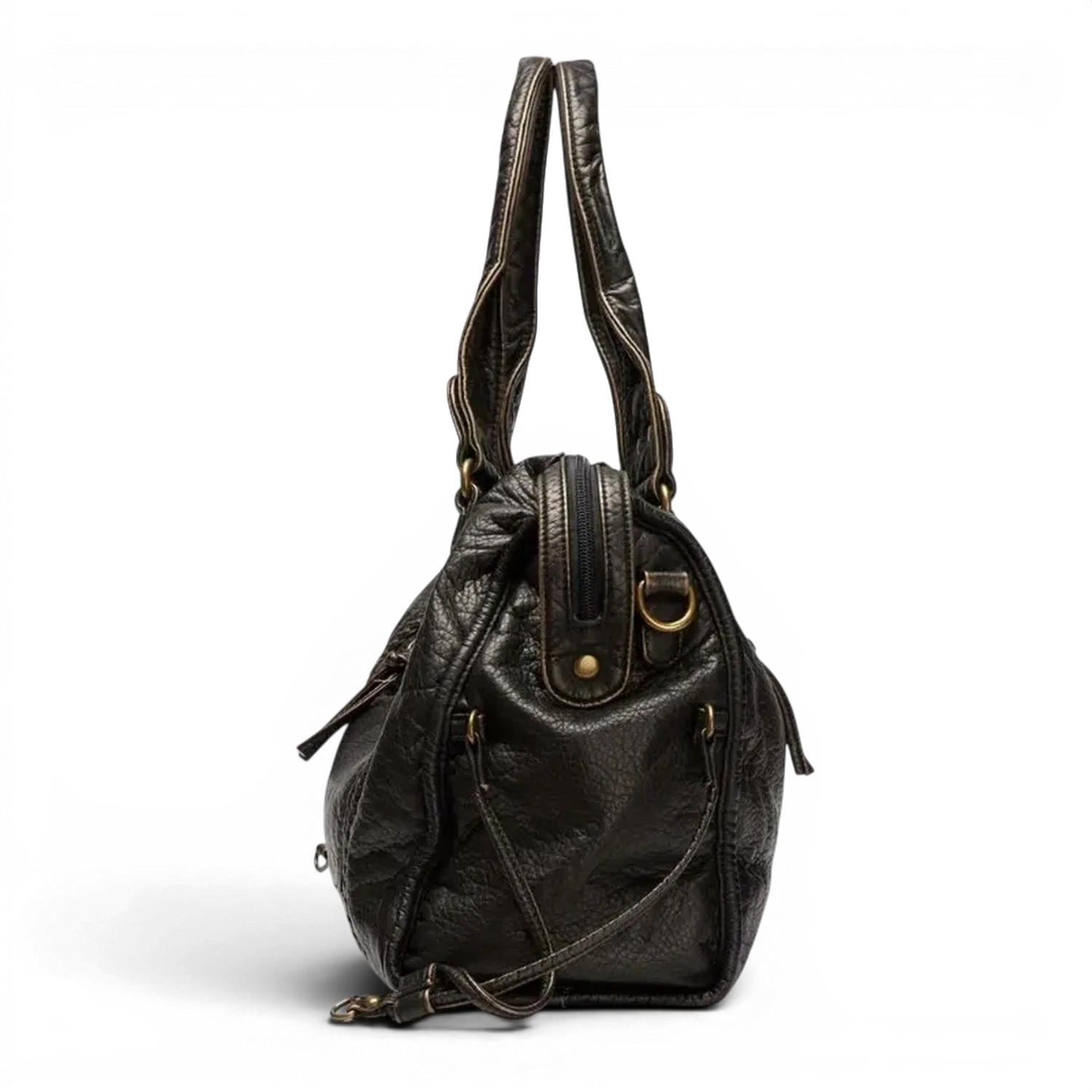 Sac de cours rétro vintage bagara sac en cuir noir texturé avec quincaillerie dorée vintage bagara