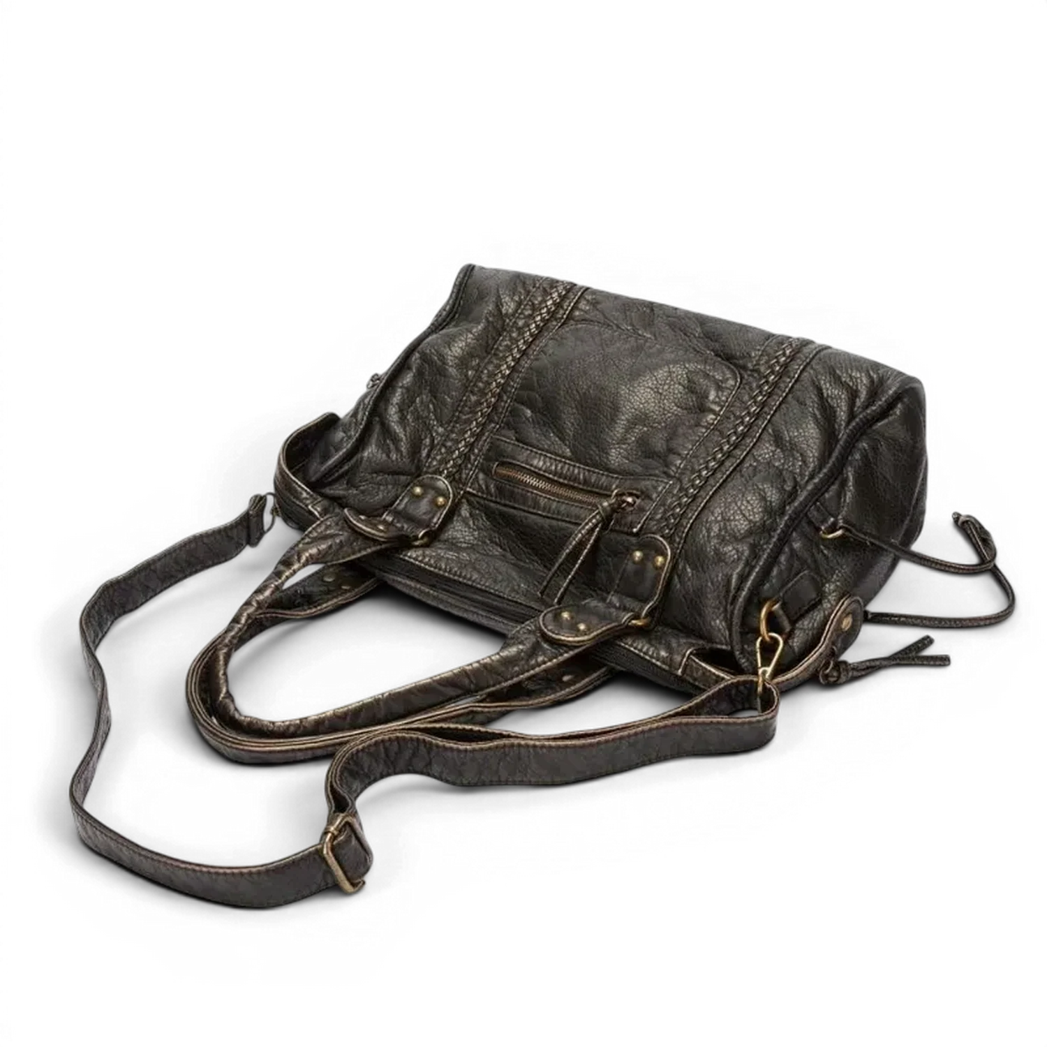 Sac de cours rétro vintage bagara en cuir marron foncé avec couture visible et fermoir métallique