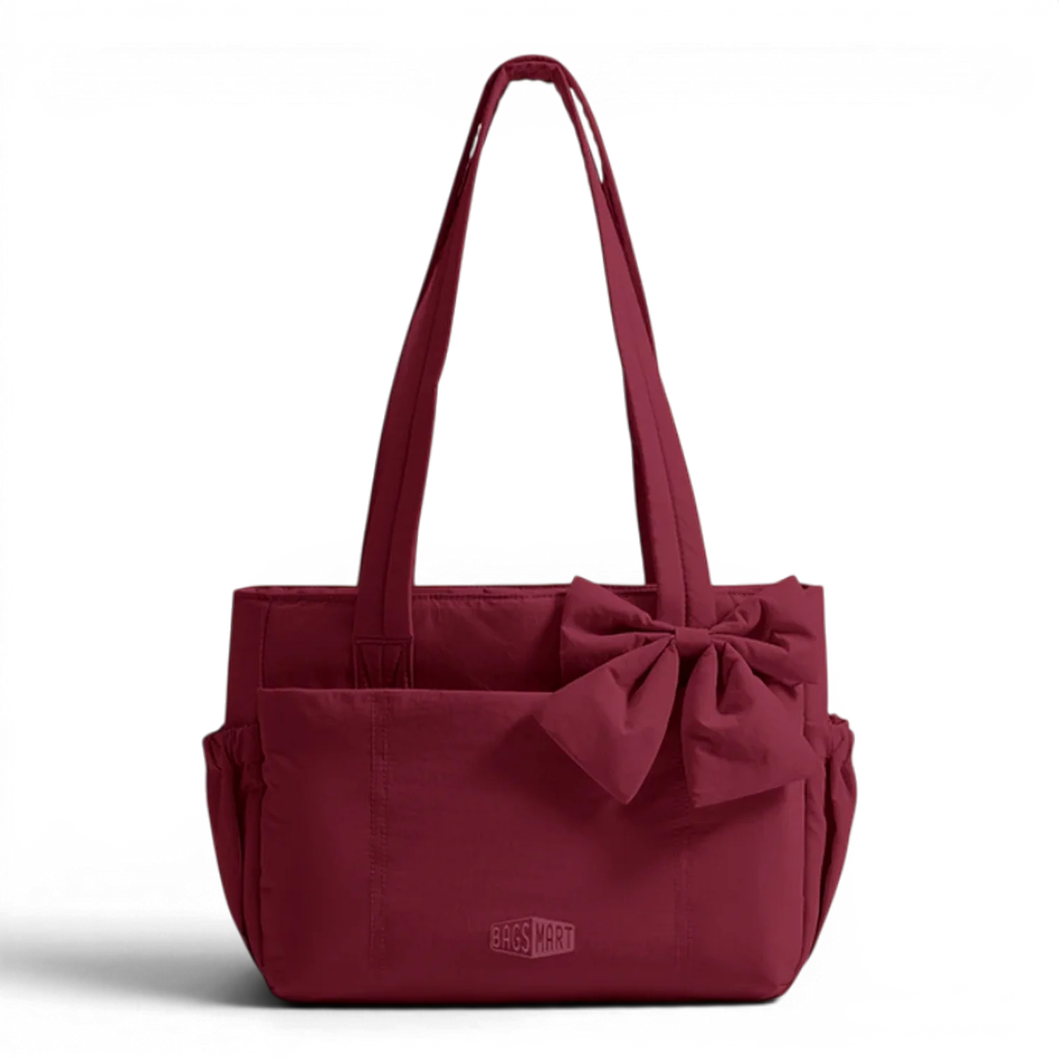 Sac de cours souple flora en tissu marron avec grand nœud sur le devant et anses assorties