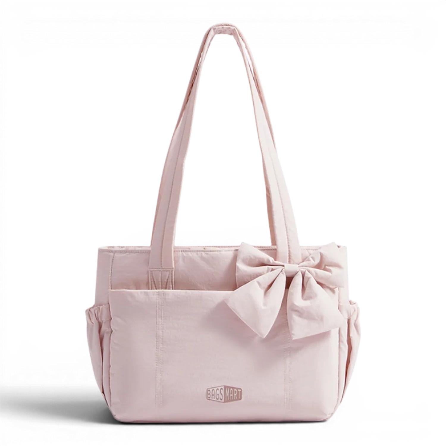 Sac de cours souple flora en tissu matelassé rose avec grand noeud et anses assorties