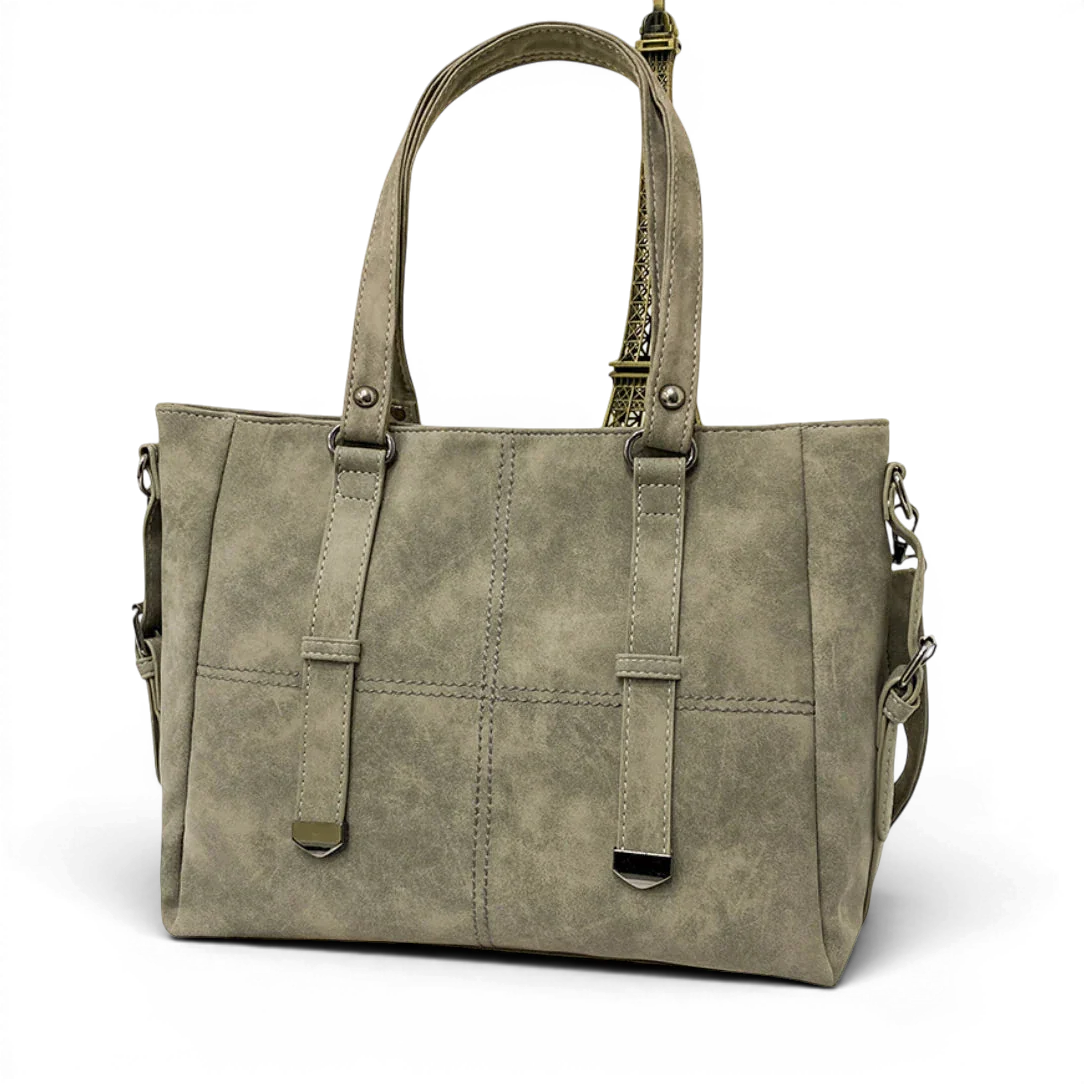 Gray faux-leather tote bag sac de cours vintage mirado idéal pour usage quotidien et style rétro