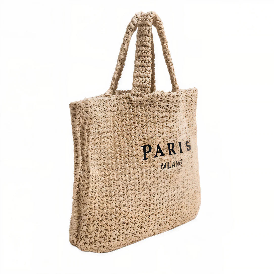 Sac de plage chic Milano en toile tissée avec anses courtes, style plage chic