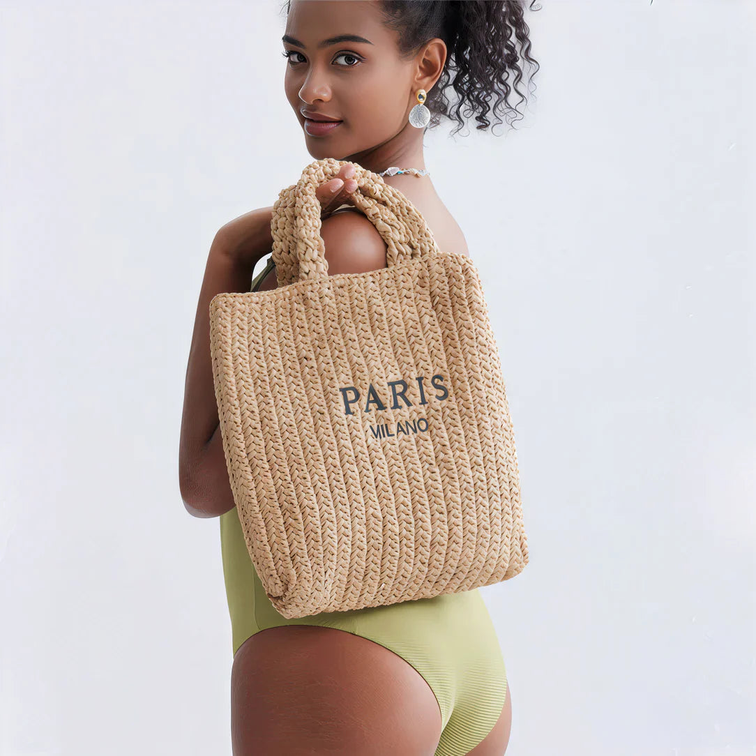 Sac de plage chic Milano avec anses courtes, idéal pour un style plage élégant