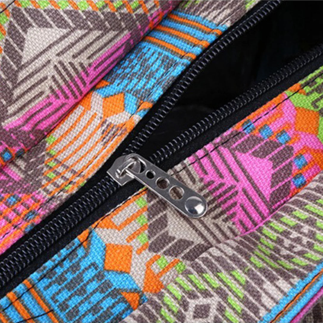 Sac de plage coloré aux motifs avec fermeture éclair, idéal pour plage coloré