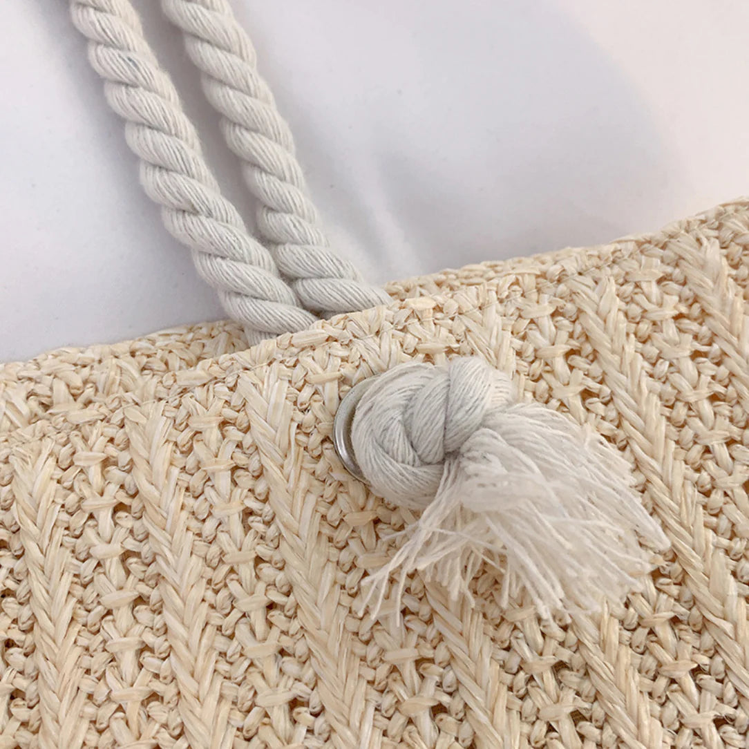 Sac de plage élégant Calypso avec pochette assortie et sac tissé en paille et anses en corde