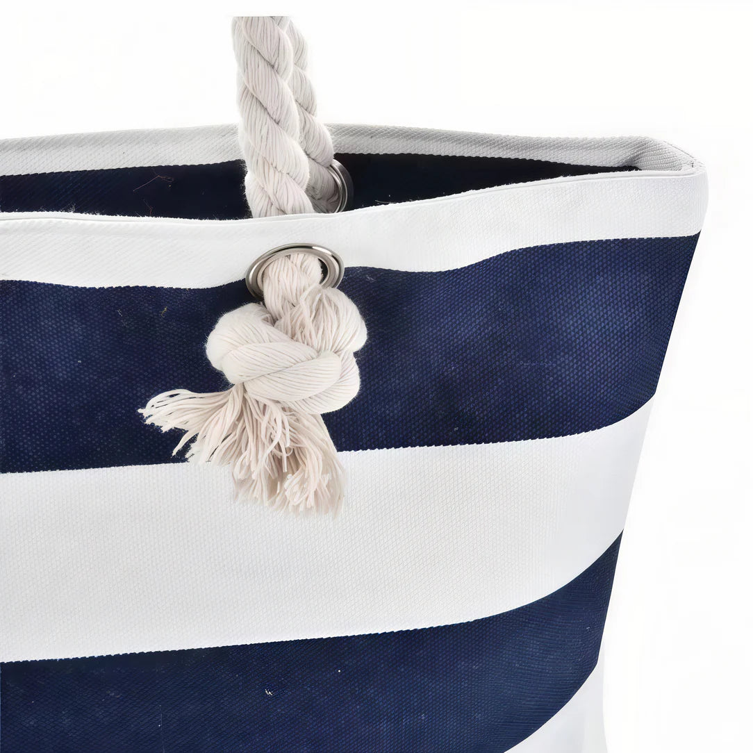 Sac de plage en toile marinca avec rayures et poignées en corde