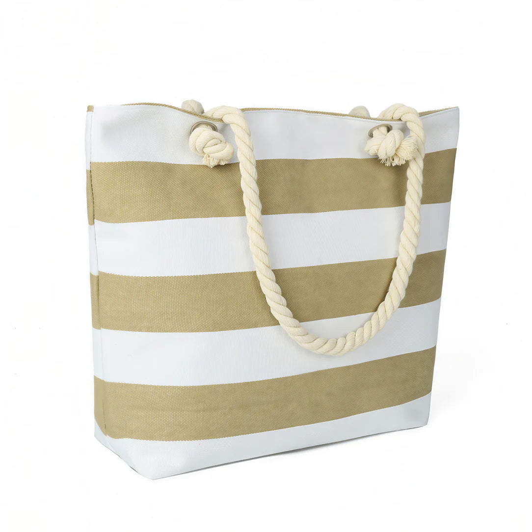 Sac de plage en toile à rayures avec poignées en corde, mode pratique et chic