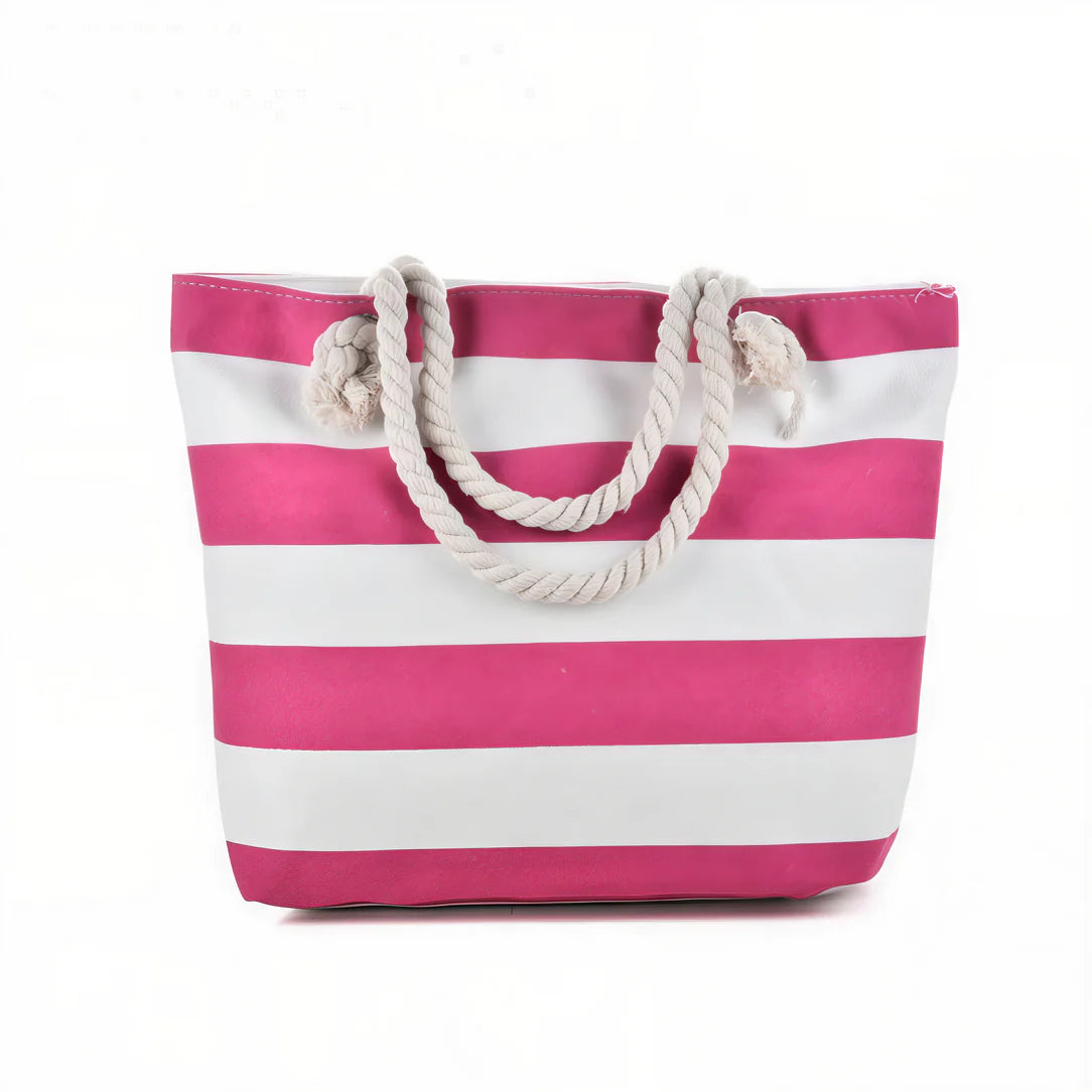 Sac de plage en toile Rose et blanc à rayures avec poignées en corde Marinca