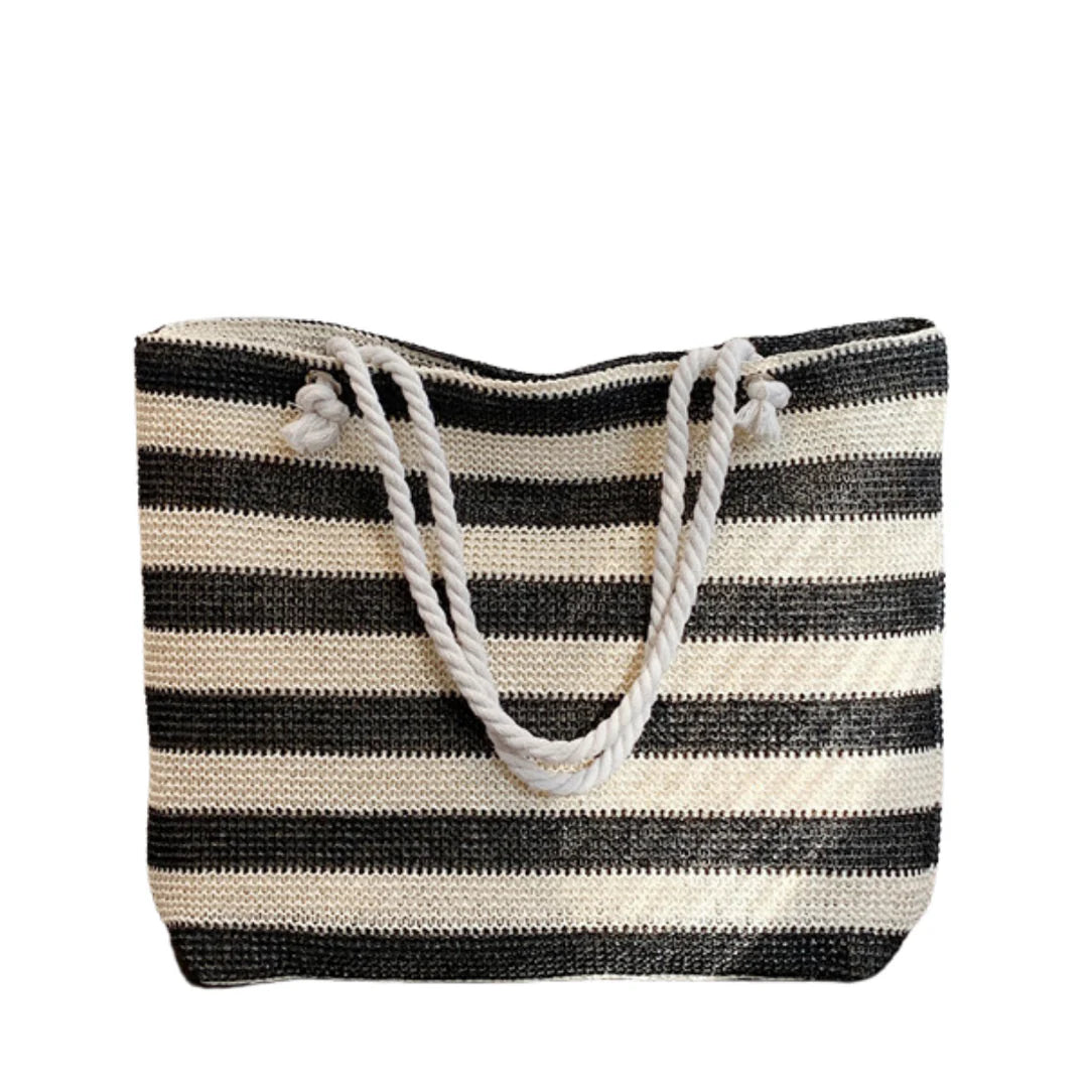 Sac de plage fourre tout Trégana avec sac tissé rayé et poignées en corde