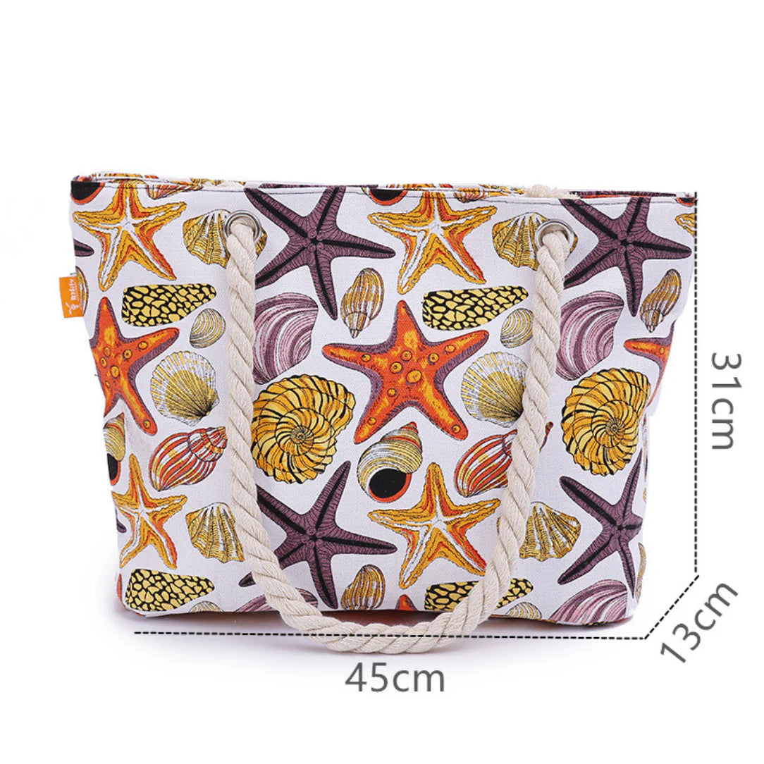 Sac de plage motif coquillage avec anses en corde pour un style bohème Hawaï