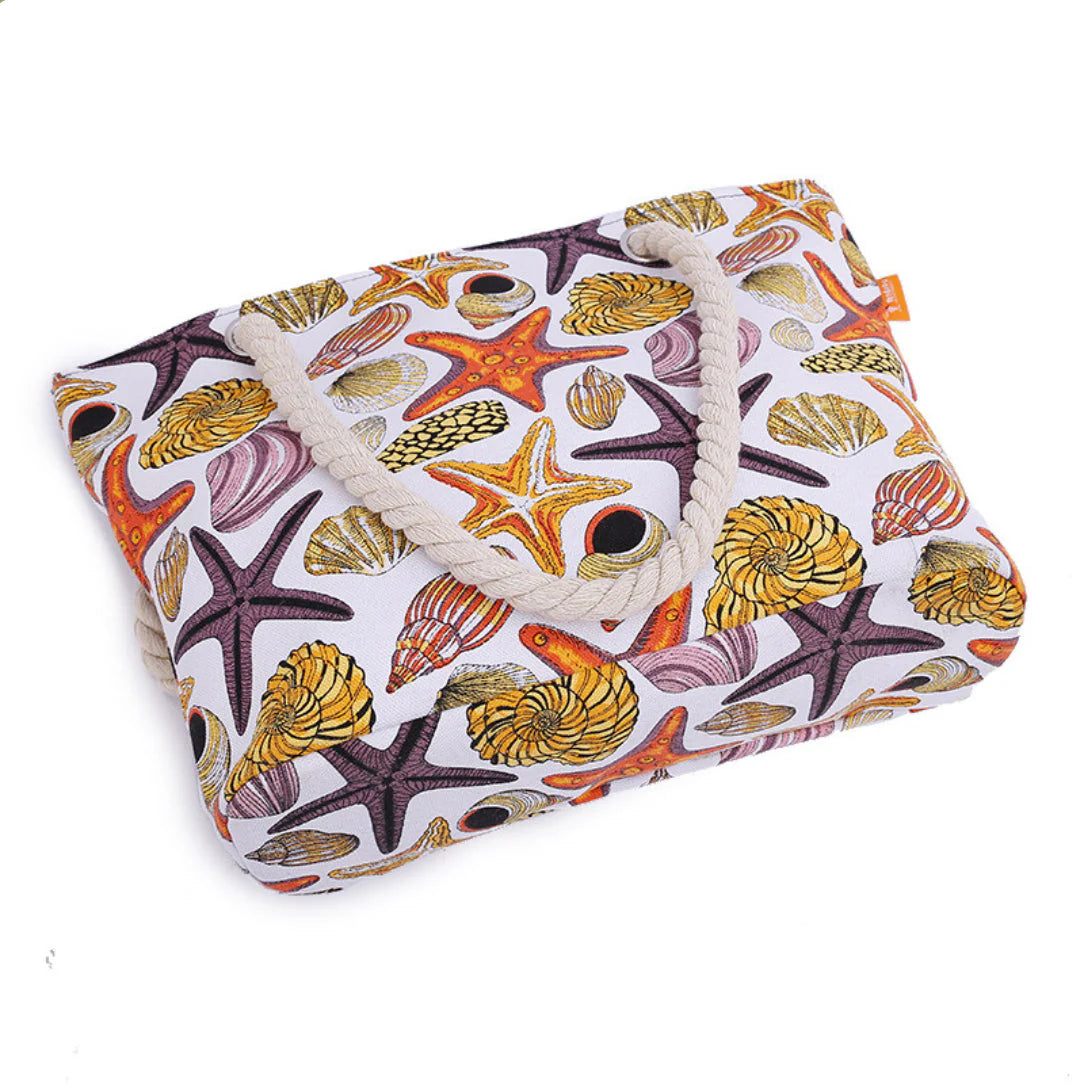 Sac de plage motif coquillage avec poignées en corde idéal pour Hawaï