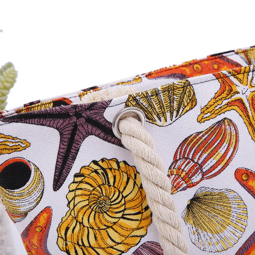 Sac de plage motif coquillage avec poignée en corde, style Hawaï, sac estival
