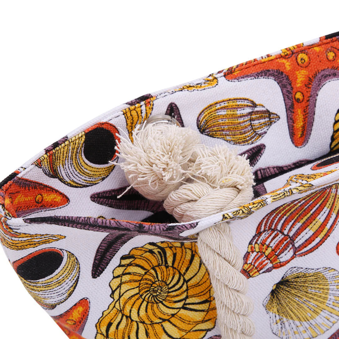 Sac de plage motif coquillage avec poignée en corde pour un style hawaïen élégant