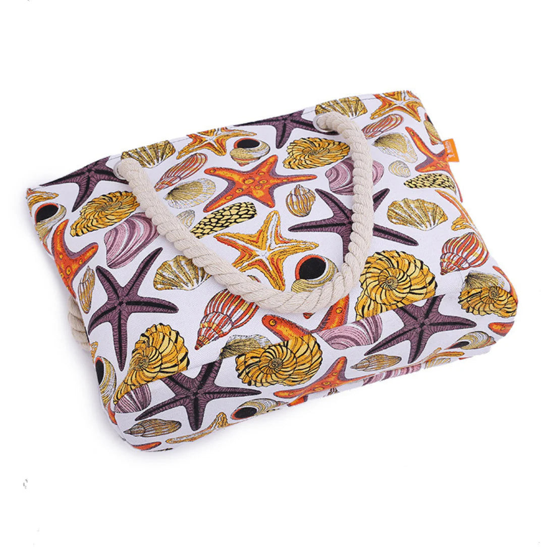 Sac de plage motif coquillage avec anses en corde pour un style Hawaï authentique