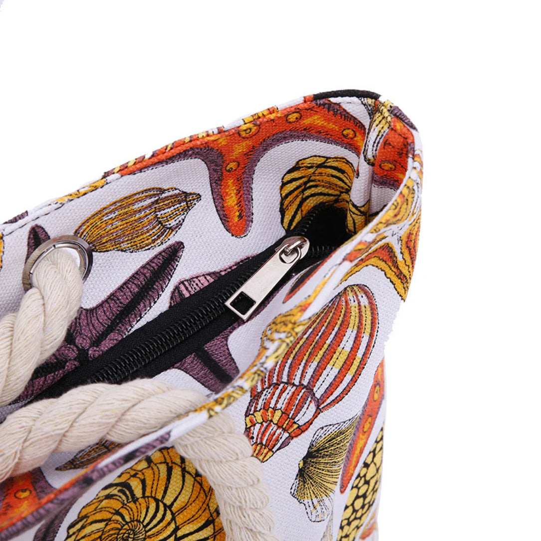 Sac de plage motif coquillage en toile, parfait pour l’été Hawaii