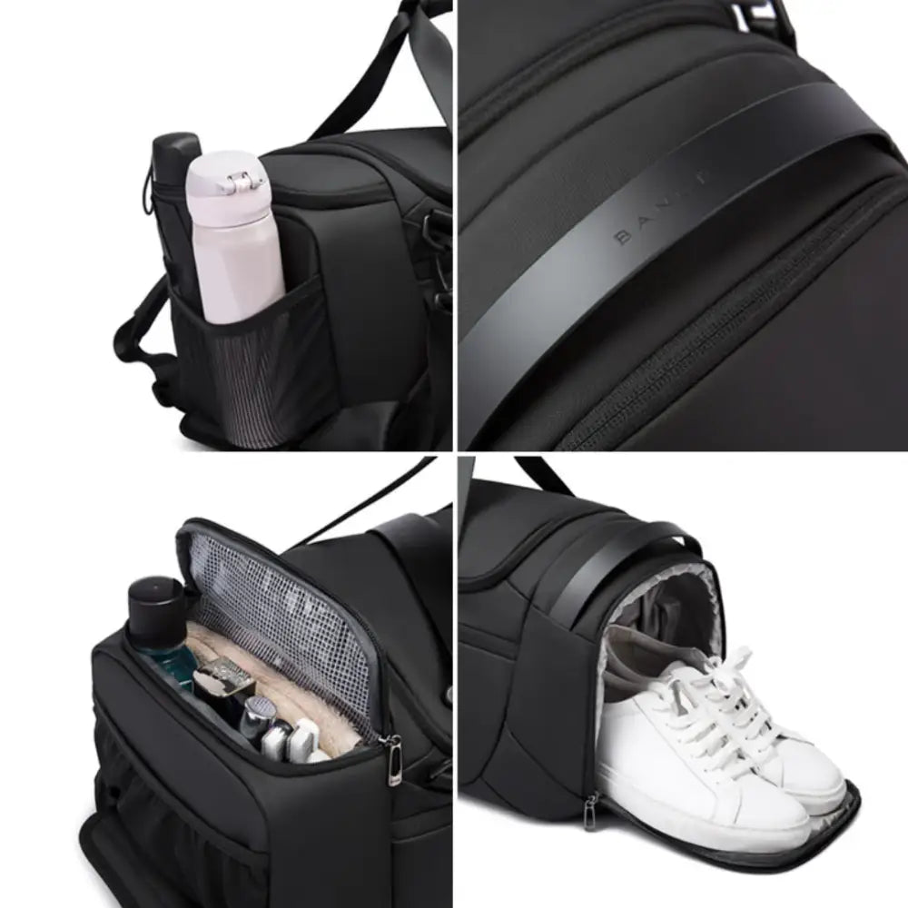 Sac de sport noir à compartiments multiples.