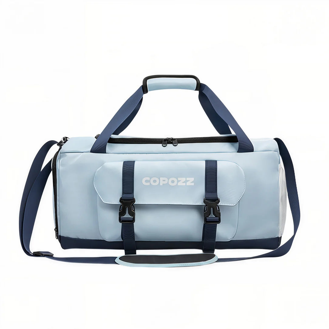 Sac de sport waterproof Copozz en bleu clair avec accents bleu marine