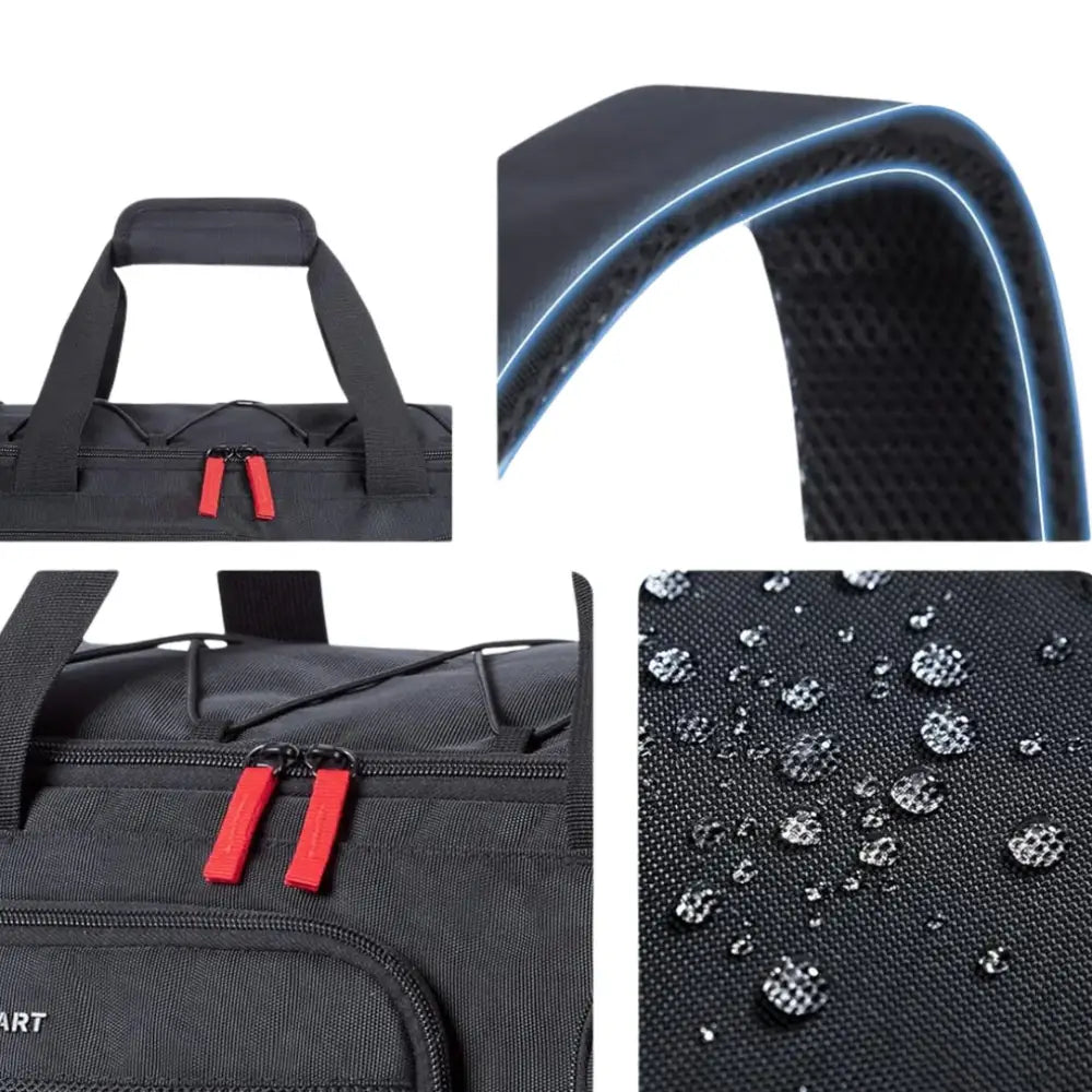 Détails du sac de voyage noir Travira40 40l avec poches et bandoulière