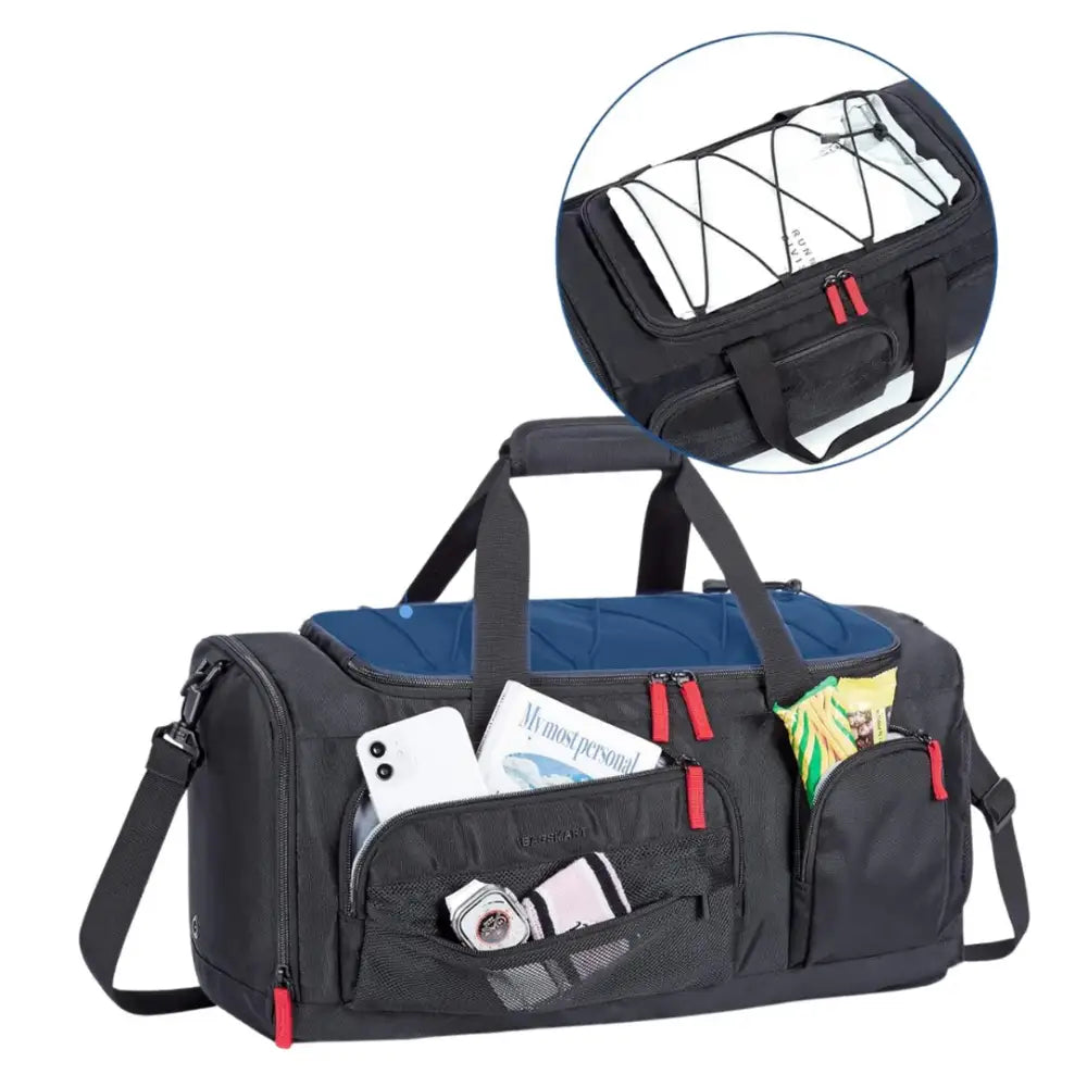 Sac de voyage 40l Travira40 en toile noire avec multiples poches
