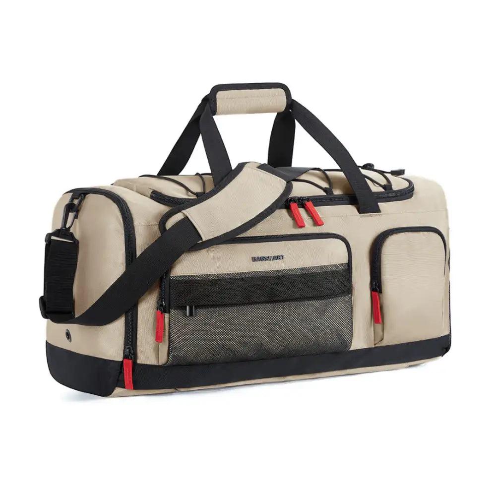 Sac de voyage 40l Travira40 en beige avec accents noirs, pratique et élégant