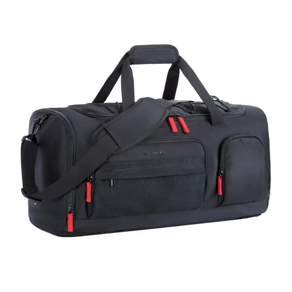 Sac de voyage 40l Travira40 en nylon noir avec accents rouges pour randonnée et voyage