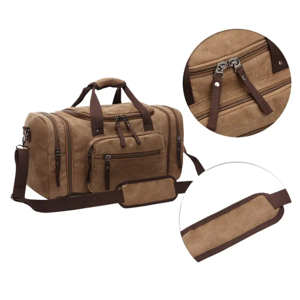 Sac de sport en toile marron.
