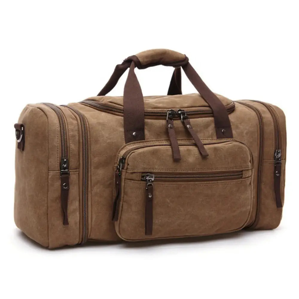 Sac de sport en toile marron.