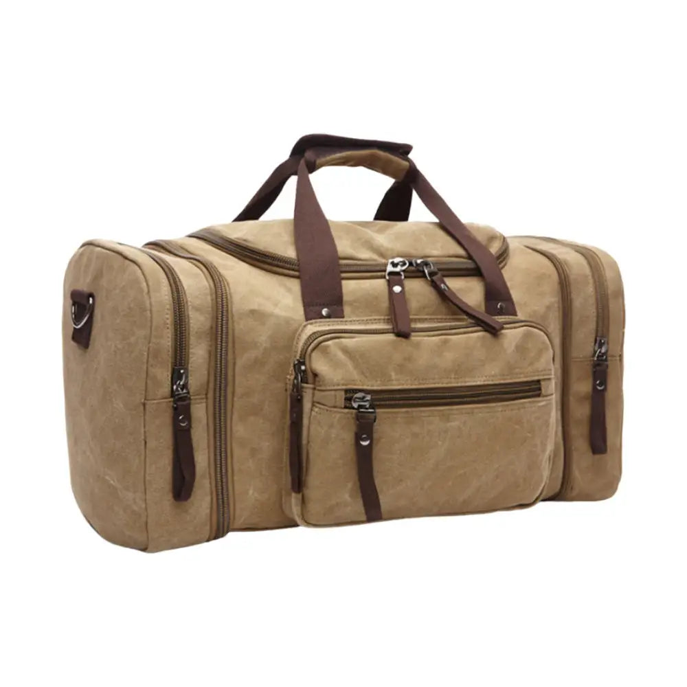 Sac de sport en toile kaki.