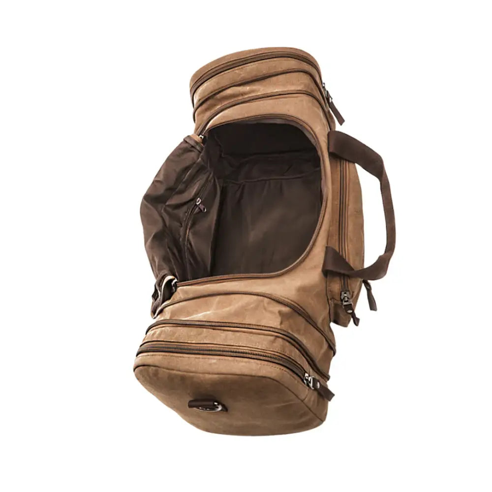Ouvrez le sac de sport marron.