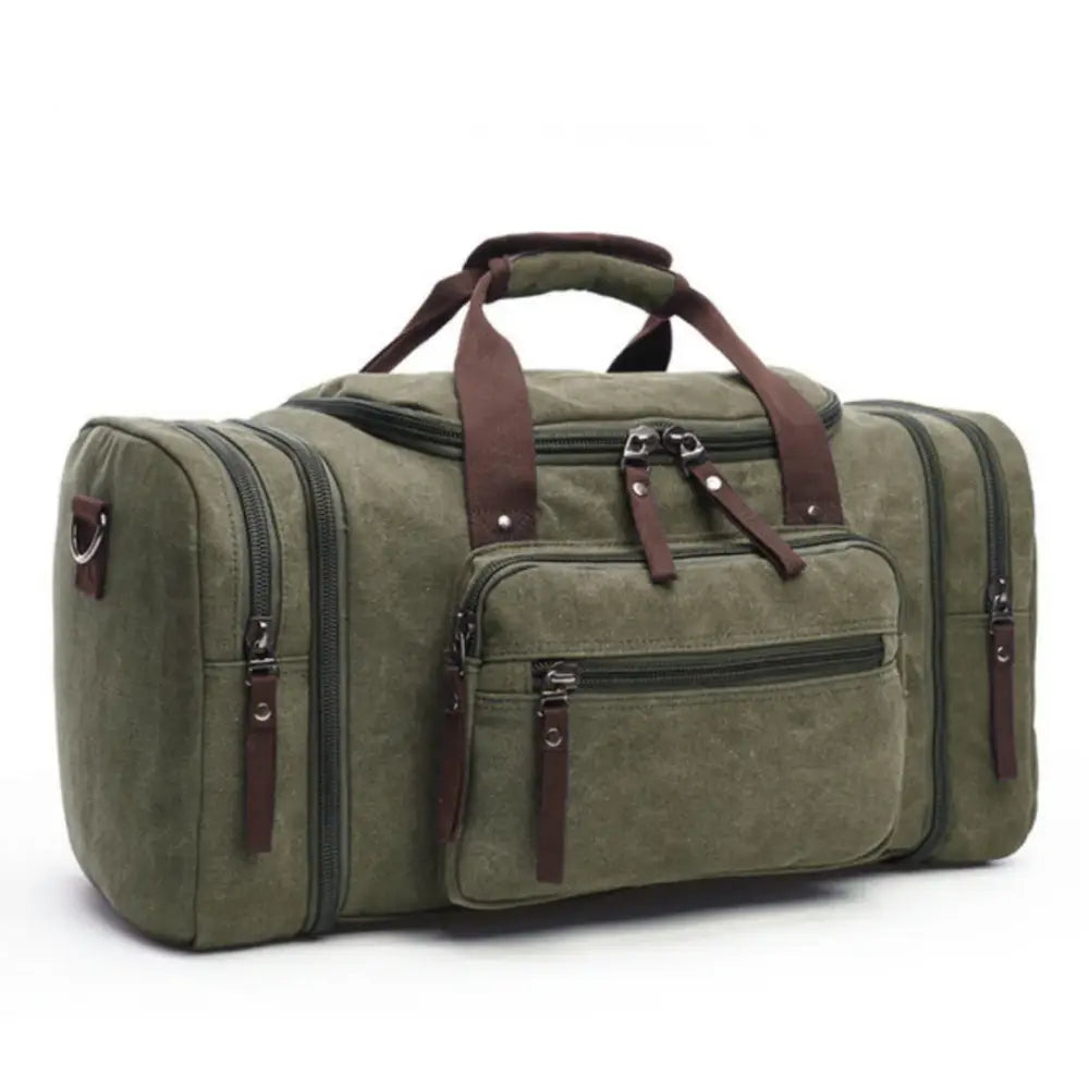 Sac de sport en toile vert olive.