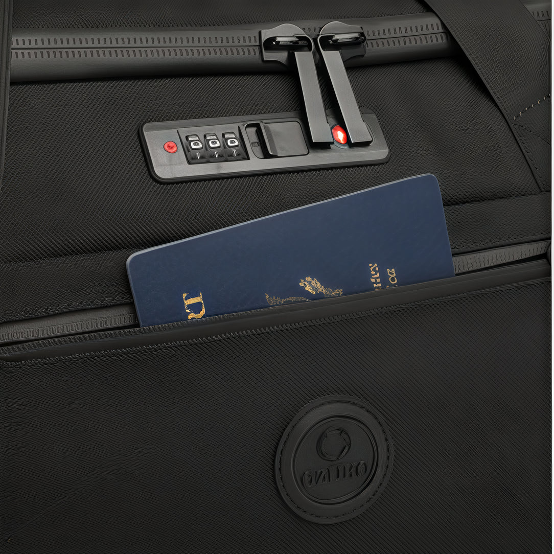 Valise noire avec verrouillage combiné et passeport, Sac de voyage antivol Ozuko Lock