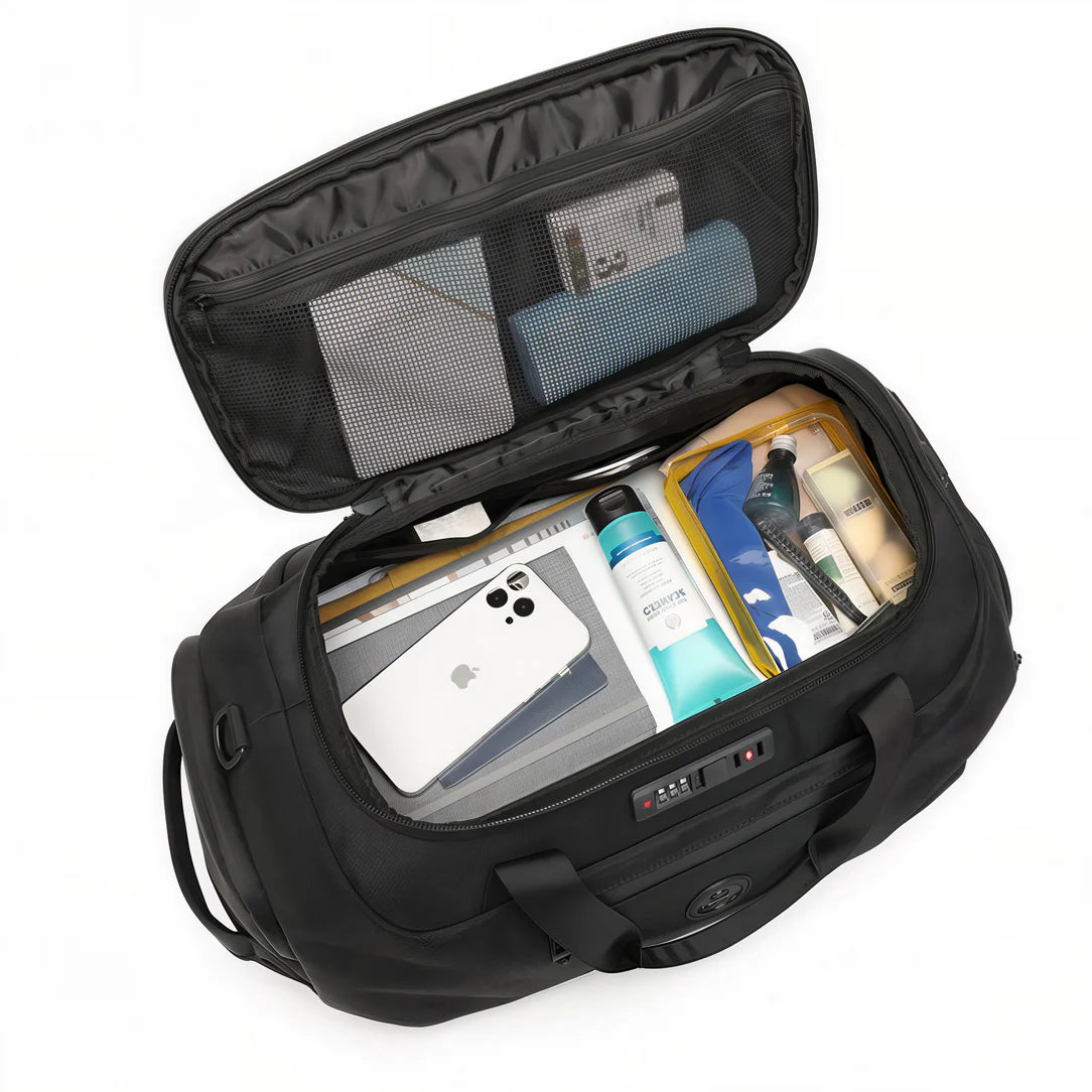 Sac de voyage antivol Ozuko Lock avec compartiment noir ouvert pour sécurité optimale