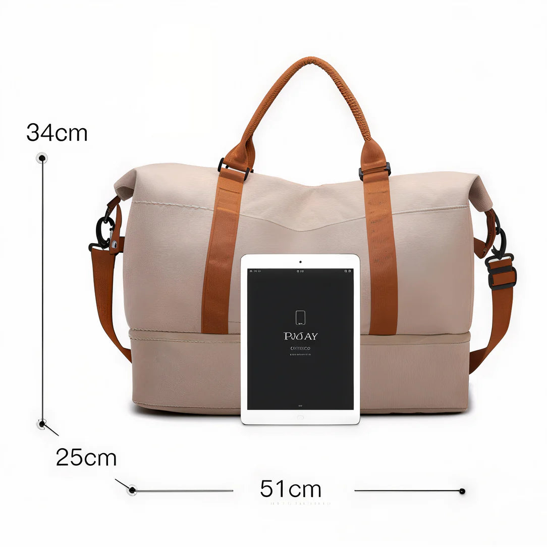Sac de voyage cabine 45x36x20cm beige avec bretelles marron, idéal pour voyage cabine