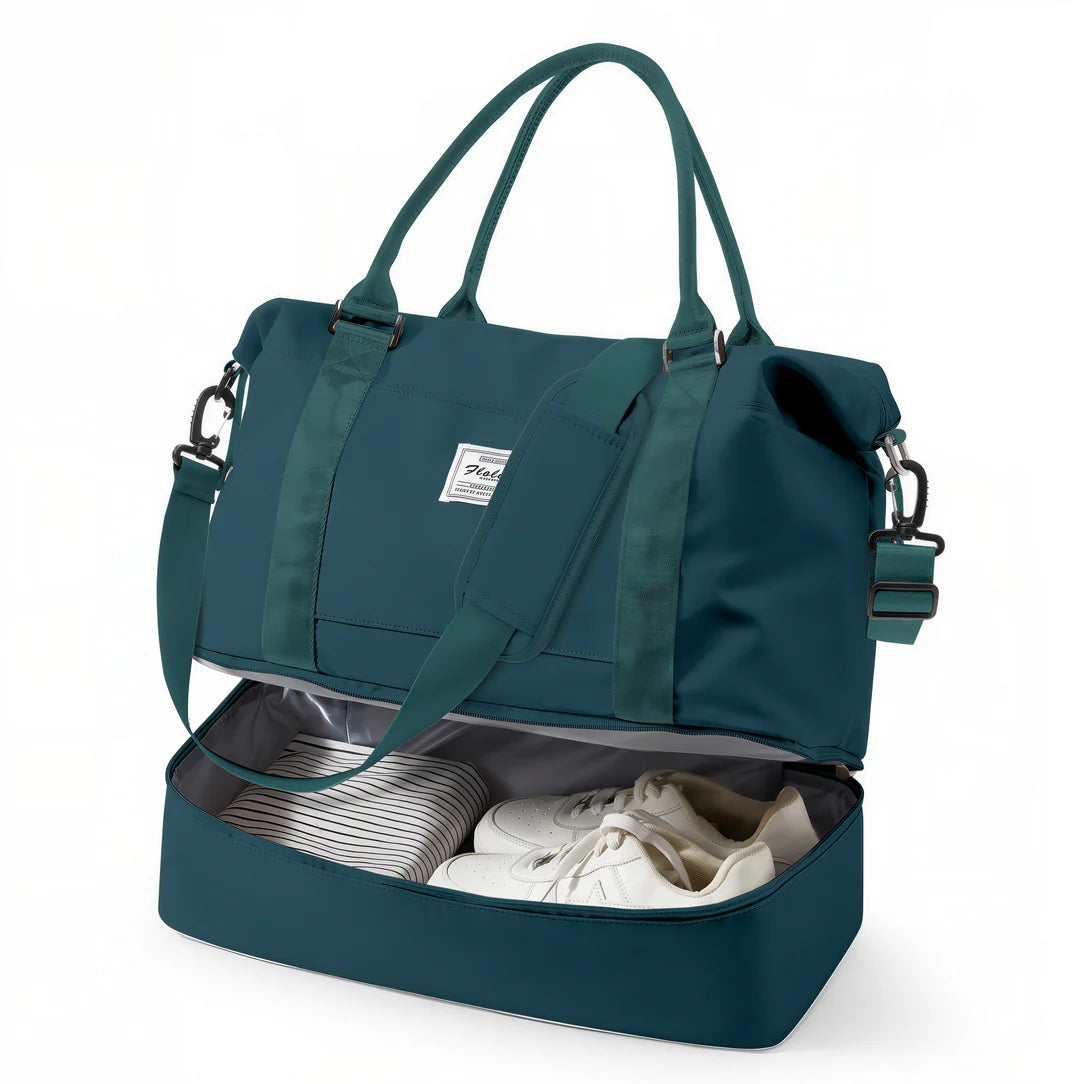 Sac de voyage cabine 45x36x20cm avec housse en teal et compartiment à chaussures séparé
