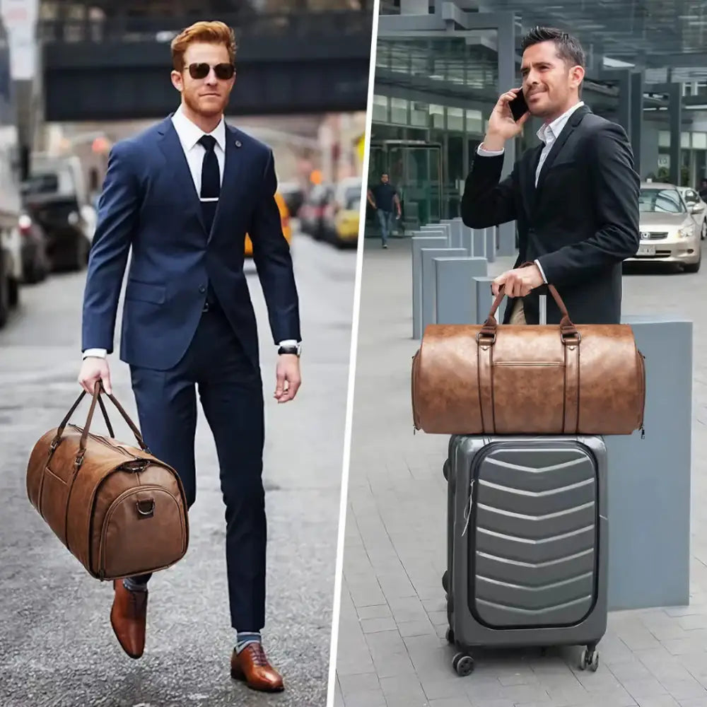 Sac de voyage en cuir Baltan avec un sac duffel en cuir marron élégante