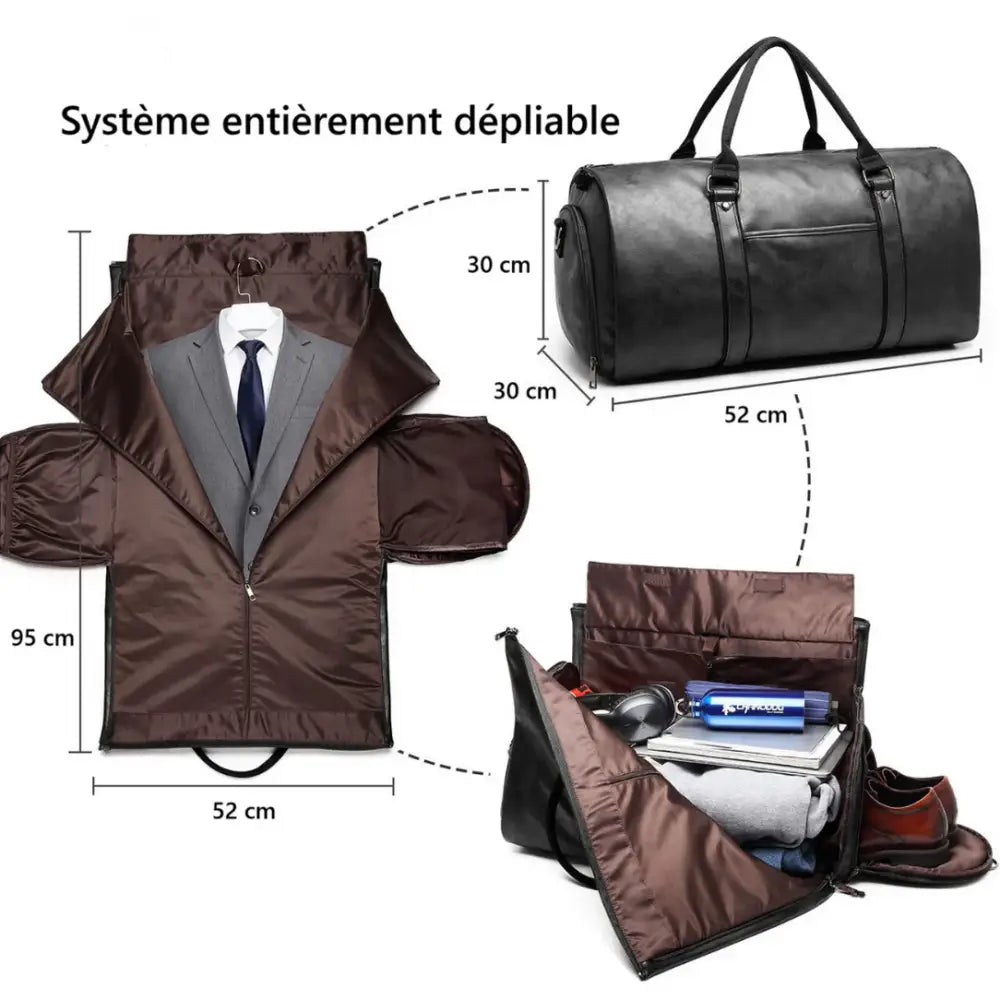 Sac de voyage en cuir Baltan avec compartiment convertible pour duffel et sac à main