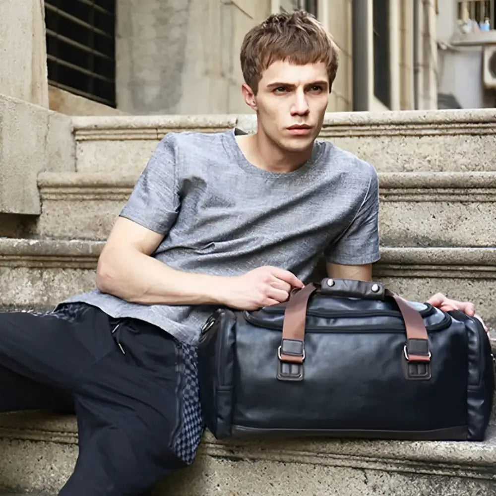Sac de voyage en cuir vintage en cuir noir, élégant et durable OldSmith